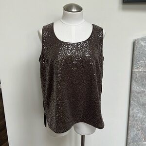 Layfayette 148 Chocolate Brown Silk Tank with Iridescent Sequins